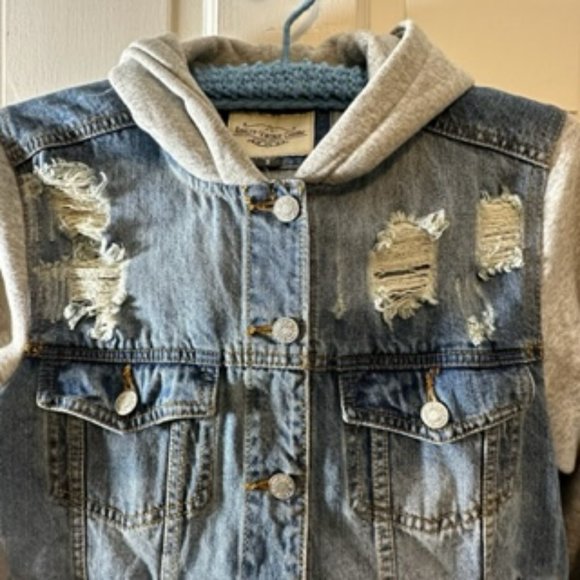 Distressed Vintage Jean Jacket Hoodie Combo - Picture 5 of 13